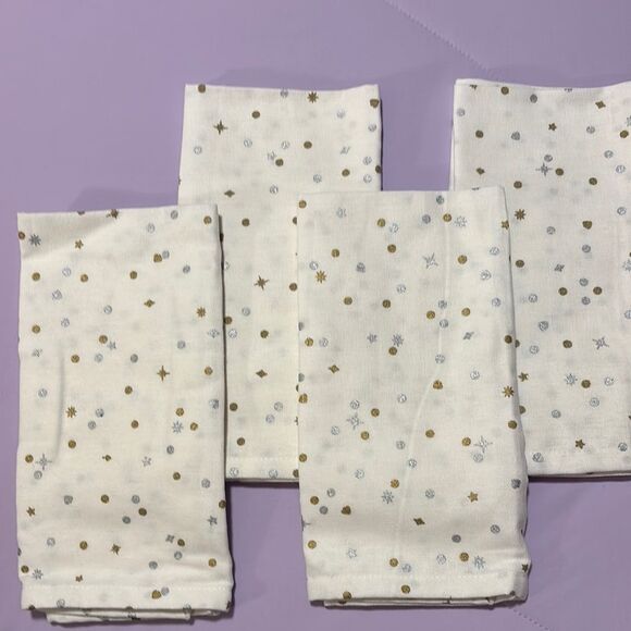 NWOT Kate Spade 4-Pack Cream Napkins w/ Gold & Silver Accents – 20"x20 - Picture 2 of 4